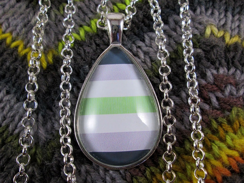 Agender Pride Agender Pride Flag Pendant Necklace Silver Teardrop image 1