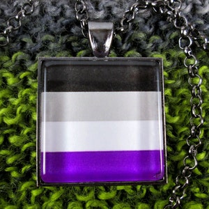 Asexuality Pride Flag Necklace - Gunmetal - Rolo Chain
