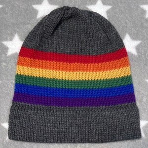 100% Wool Knit Pride Hat | LGBT Rainbow | Grey