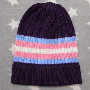 Knit Trans Pride Hat | Purple Slouchy Beanie | Acrylic | CLEARANCE (Old Style Yarn)
