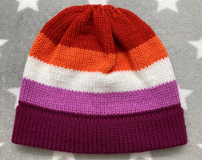 Knit Lesbian Pride Hat | Fitted Beanie | Acrylic