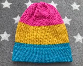 Knit Pansexual Pride Hat | Slouchy Beanie | Lightweight Acrylic