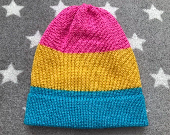 Knit Pansexual Pride Hat | Slouchy Beanie | Lightweight Acrylic