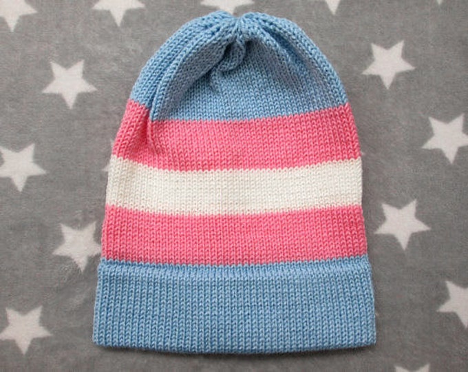 Knit Trans Pride Hat | Slouchy Beanie | Lightweight Acrylic