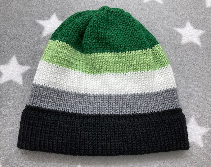 Knit Pride Hat - Aromantic Pride - Fitted Beanie - Acrylic