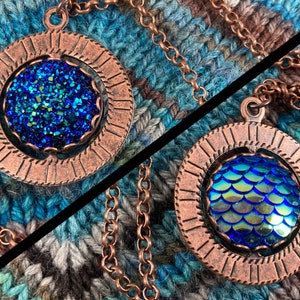 Spinner Pendant Necklace Copper & Blue Gems Stim Jewelry image 1