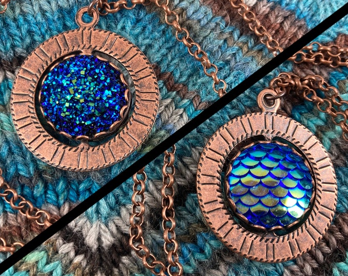 Spinner Pendant Necklace - Copper & Blue Gems - Stim Jewelry