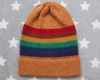 Knit Pride Hat - LGBT Rainbow - Heathered Fall Orange - Slouchy Beanie - Acrylic