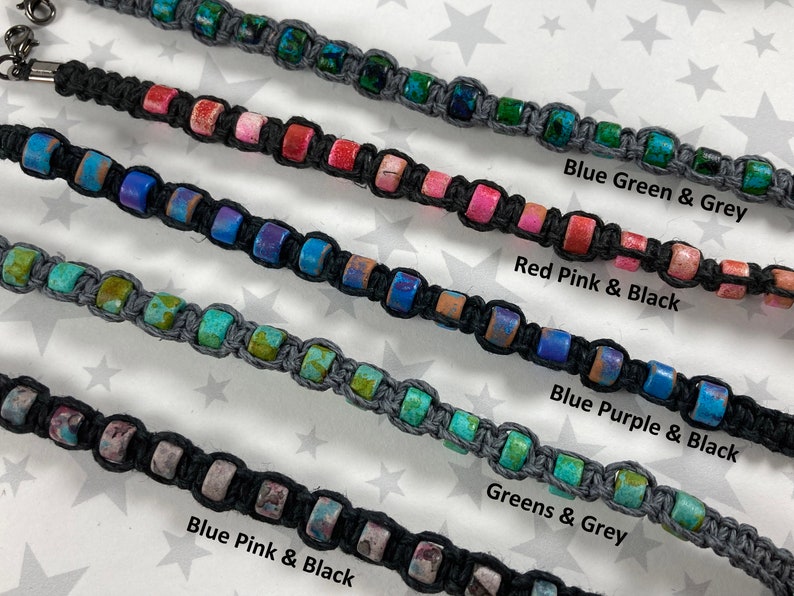 Speckled Ceramic Beads Hemp Bracelet Assorted Colors 1 Bracelet 7 to 8 Inches Adjustable image 3