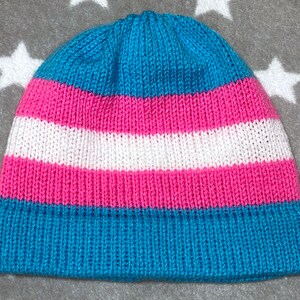 Knit Trans Pride Hat | Neon Fitted Beanie | Lightweight Acrylic