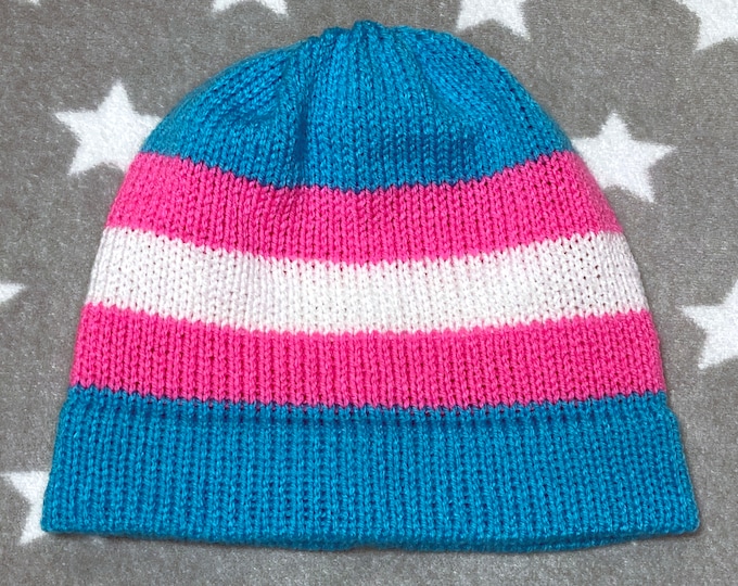 Knit Trans Pride Hat | Neon Fitted Beanie | Lightweight Acrylic