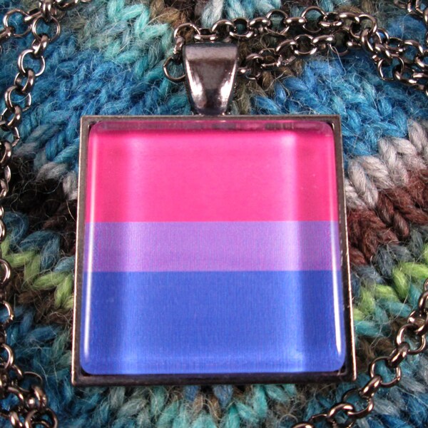 Bisexual Pride Flag Necklace | Gunmetal | Rolo Chain