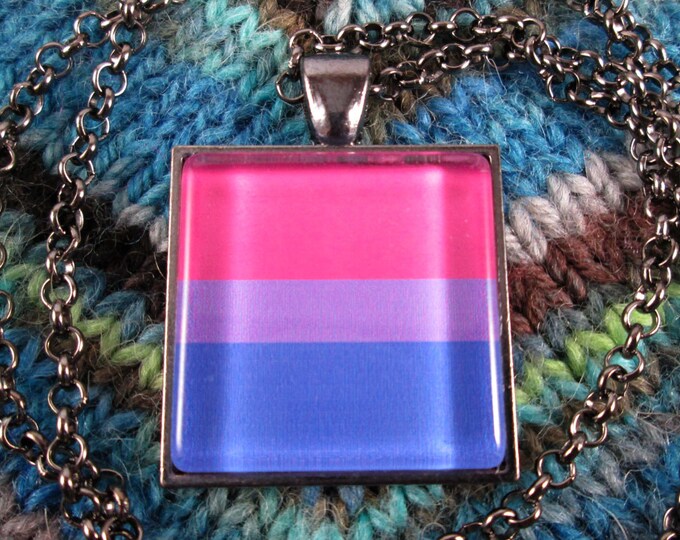 Bisexual Pride Flag Necklace - Gunmetal - Rolo Chain