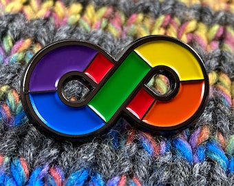 Rainbow Infinity Pin | Neurodiversity Pride | Soft Enamel Pin | 1.25" | Black Metal | 2 Black Rubber Pinbacks