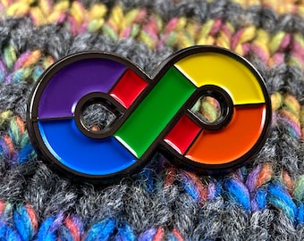 Rainbow Infinity Pin - Neurodiversity Pride - Soft Enamel Pin - 1.25" - Black Metal - 2 Black Rubber Pinbacks