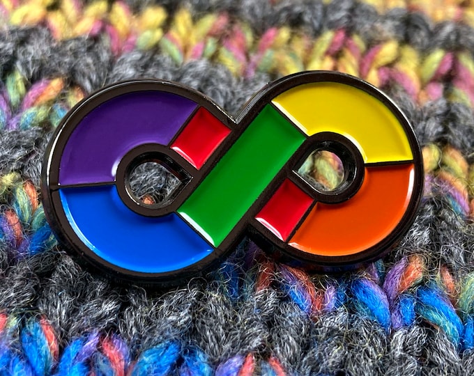 Rainbow Infinity Pin | Neurodiversity Pride | Soft Enamel Pin | 1.25" | Black Metal | 2 Black Rubber Pinbacks