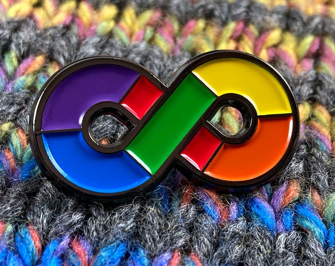 Rainbow Infinity Pin - Neurodiversity Pride - Soft Enamel Pin - 1.25" - Black Metal - 2 Black Rubber Pinbacks