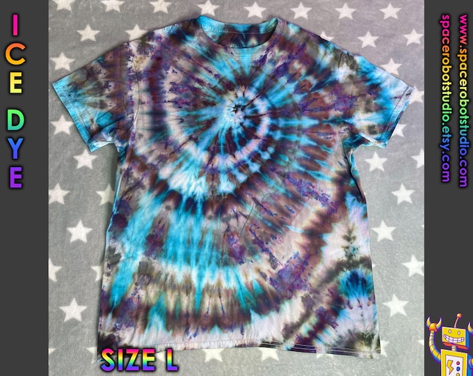Ice Dye T-Shirt | Teal Opal Spiral | Size L
