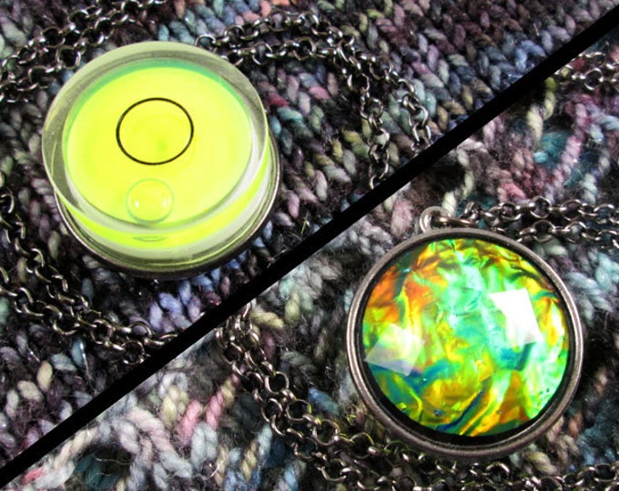 Spirit Level Necklace - Double Sided - Neon Yellow - Faux Fire Opal - Gunmetal - Stim Toy