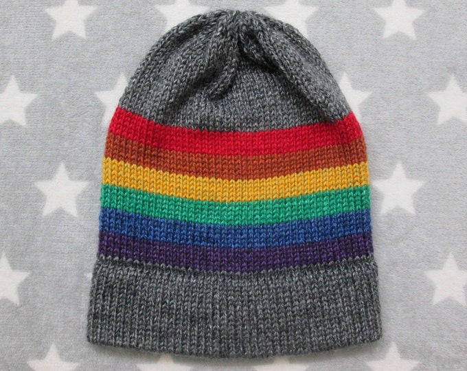 Knit Pride Hat - LGBT Rainbow - Heathered Dark Grey - Slouchy Beanie - Acrylic