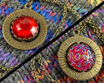 Spinner Pendant Necklace - Bronze & Red Gems - Stim Jewelry