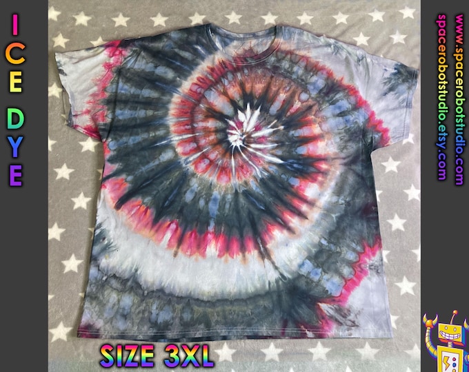 Ice Dye T-Shirt | Red Alert Spiral | Size 3XL