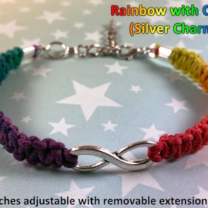 Rainbow Infinity Hemp Pride Bracelet Neurodiversity LGBT Autistic Pride 1 Bracelet 3 Color Options Chain or Slide Knot Closure image 3