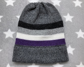 Knit Ace Pride Hat | Heathered Dark Grey | Slouchy Beanie | Soft & Warm Acrylic