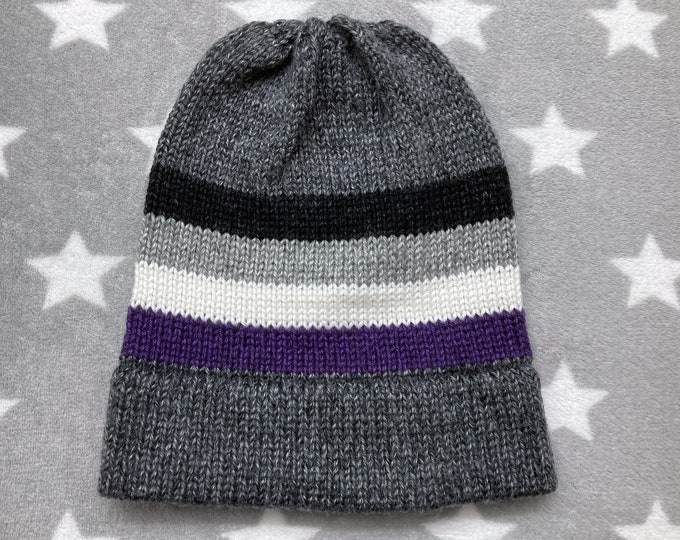 Knit Ace Pride Hat | Heathered Dark Grey | Slouchy Beanie | Soft & Warm Acrylic