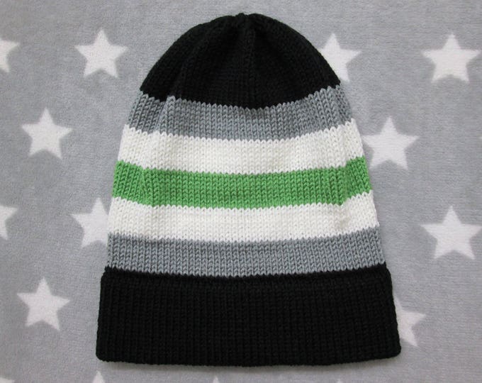 Knit Agender Pride Hat | Slouchy Beanie | Lightweight Acrylic