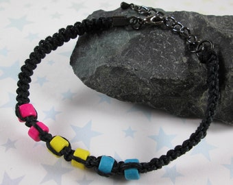 Pan Pride Hemp Bracelet | Black | Ceramic Beads | 7 to 8 Inches Adjustable