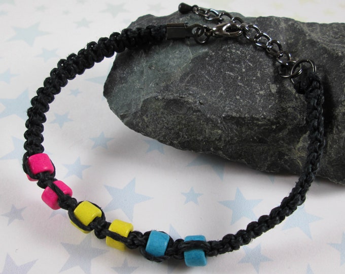 Pan Pride Hemp Bracelet - Black - Ceramic Beads - 7 to 8 Inches Adjustable