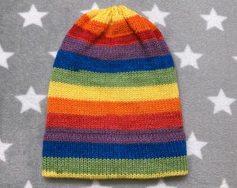 Knit Pride Hat | Rainbow Stripes | Slouchy Beanie | Lightweight Acrylic