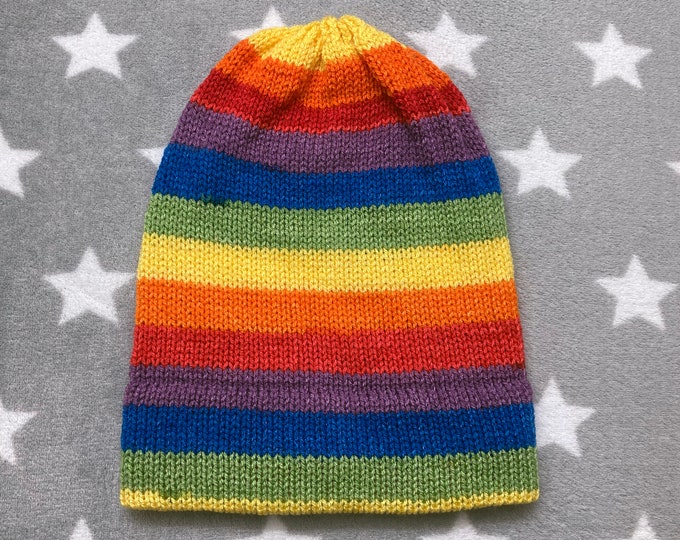 Knit Pride Hat | Rainbow Stripes | Slouchy Beanie | Lightweight Acrylic