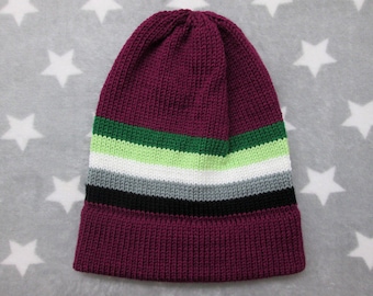 Knit Aromantic Pride Hat | Magenta Slouchy Beanie | Acrylic | CLEARANCE (Old Style Yarn)