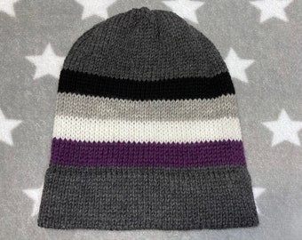 100% Wool Knit Pride Hat | Asexual Pride | Grey