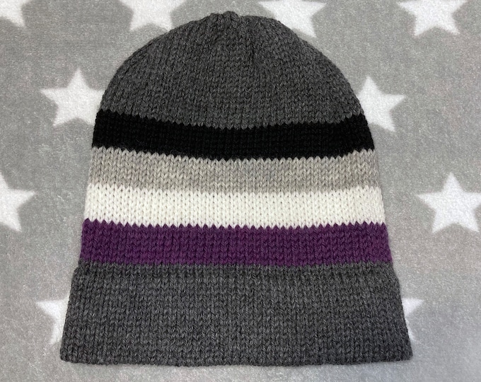 100% Wool Knit Pride Hat | Asexual Pride | Grey