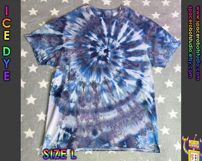 Snow Dye T-Shirt | Blue Ice Storm Swirl | Size L