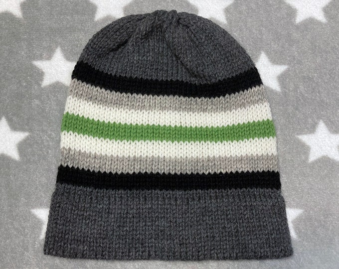 100% Wool Knit Pride Hat | Agender Pride | Grey