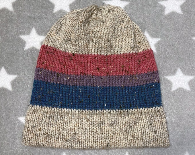 Tweed Wool Knit Pride Hat - Bi Pride - Cream