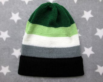 Knit Aromantic Pride Hat | Slouchy Beanie | Lightweight Acrylic