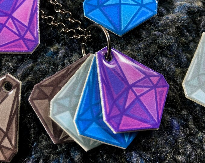 Mood Gem Necklace | Purple Blue White Black | Communication Necklace | Gunmetal Rolo Chain