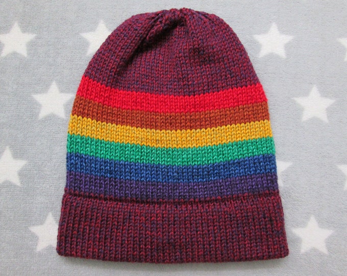 Knit LGBT Rainbow Pride Hat | Heathered Purple | Slouchy Beanie | Soft & Warm Acrylic