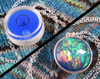 Spirit Level Necklace | Double Sided | Blue | Faux Fire Opal | Silver | Stim Toy