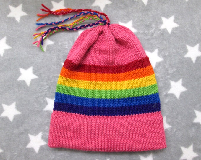 Knit Wool Mohair Pride Hat | LGBT Rainbow | Warm Winter Hat | Pink with Tassels