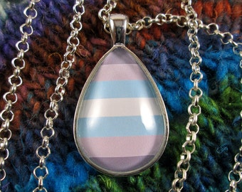Demiboy Pride Flag Pendant Necklace | Silver Teardrop | Rolo Chain