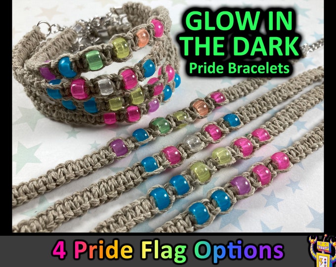 Glow In The Dark Hemp Pride Bracelet - Rainbow, Trans, Pan, Bi Pride Flags - 1 Bracelet - 7 to 8 Inches Adjustable