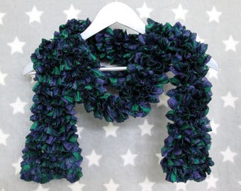 Feathery Ruffle Scarf - Navy Blue Green Purple Sparkles