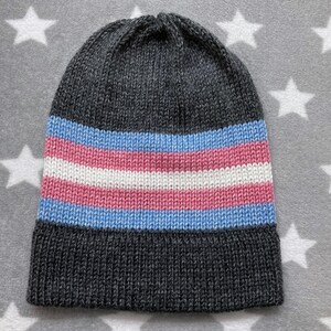 Knit Trans Pride Hat | Heathered Dark Grey | Slouchy Beanie | Soft & Warm Acrylic