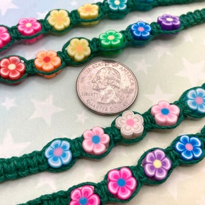 Flower Hemp Pride Flag Bracelet Rainbow, Trans, Pan, Bi Pride Green Hemp 1 Bracelet 4 Options 6 to 10 Inches Adjustable Slide Knot image 10